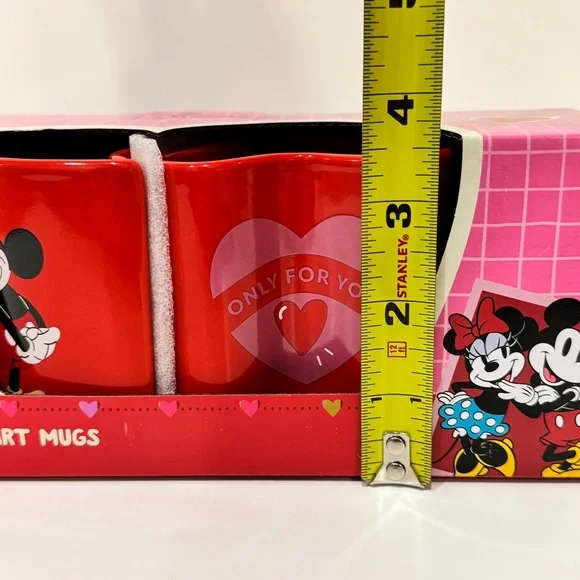 Disney Classic Mickey & Minnie Interlocking Heart Mug Set Couples Gift in Box - Picture 4 of 8